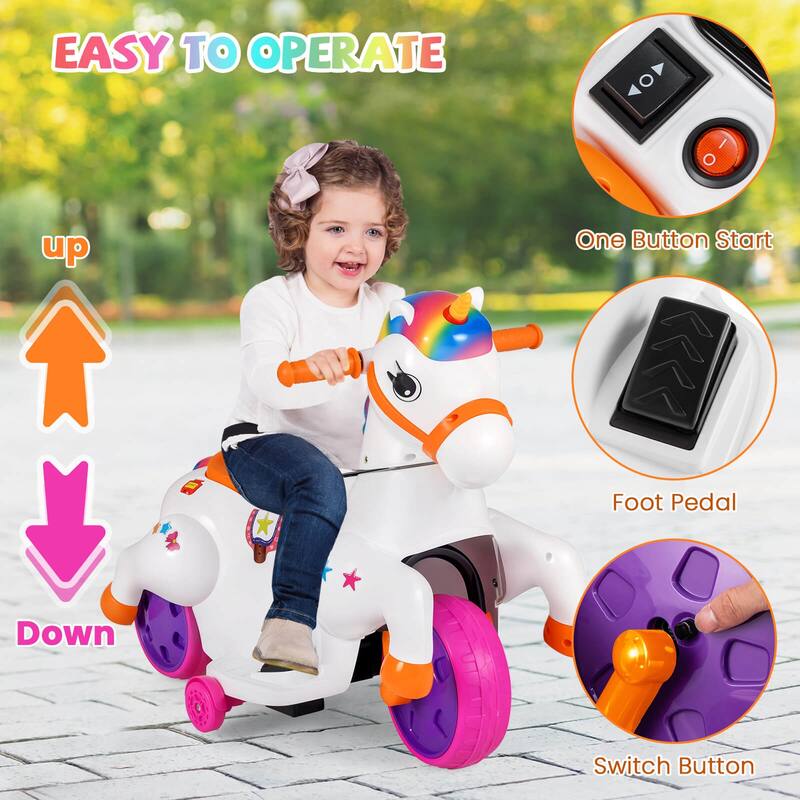 Costway 12V Kids Ride on Unicorn Toy with Training Wheels Music - See Details