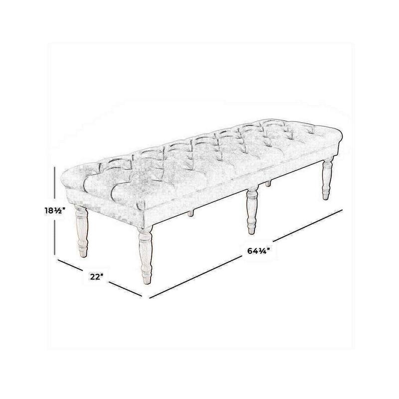 Wooden Bench with Button Tufted Fabric Upholstered Seat and Turned Legs, Cream
