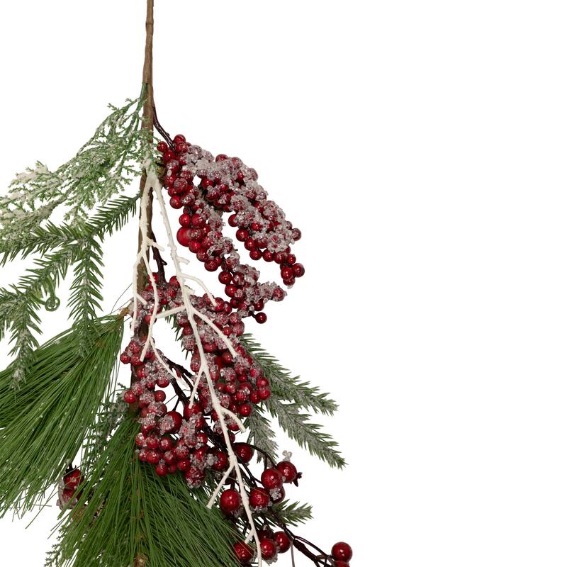 28" Frosted Red Berries Pine Cones Artificial Christmas Teardrop Swag