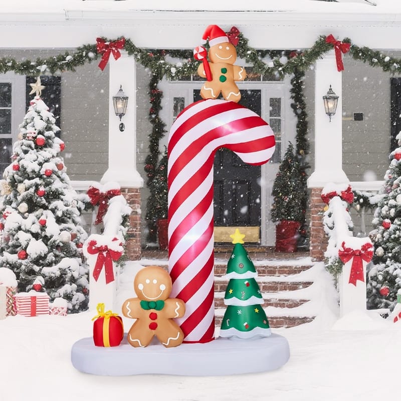 8.2FT Lighted Giant Candy Cane with Gingerbread Men Christmas Inflatable Decoration