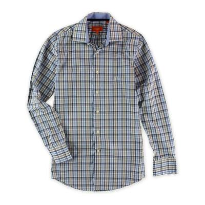 Tallia Mens Plaid Ls Button Up Shirt, Blue, X-Small
