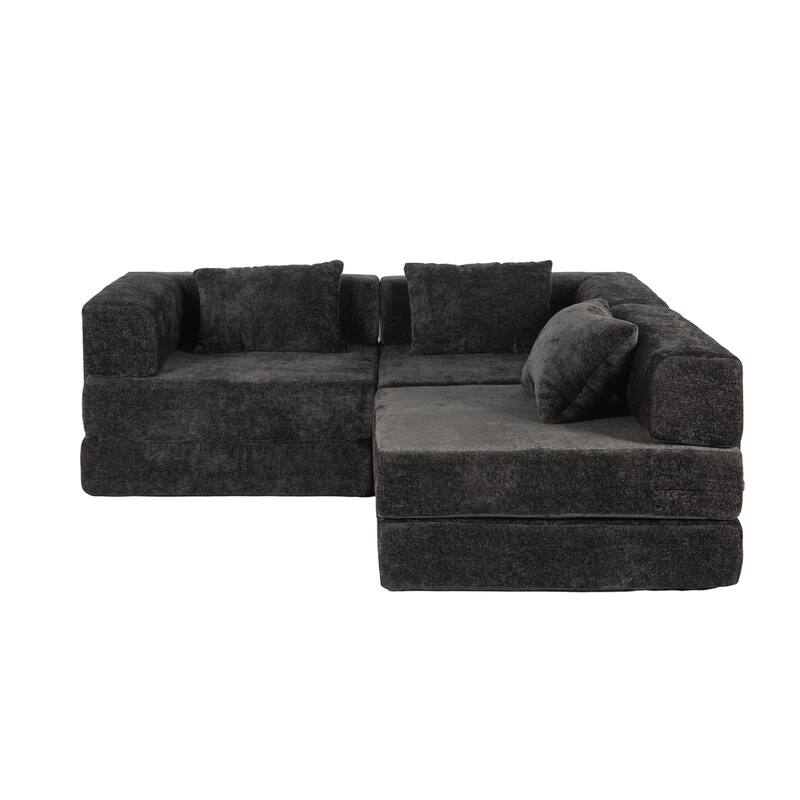 Free Combination Lazy Folding Sectional Sofa Chenille Modular Sleeper Sofa Bed Floor Standing Compression Mattress