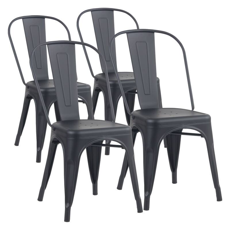 Metal Dining Chairs Set of 4 Stackable Indoor-Outdoor Patio Chair - Matte Black