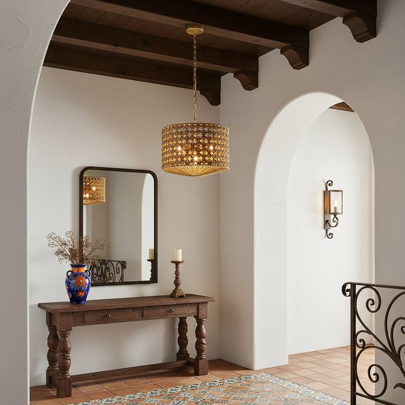 Koyo 4-Light Rattan Drum Pendant, Coastal Boho - Handwoven