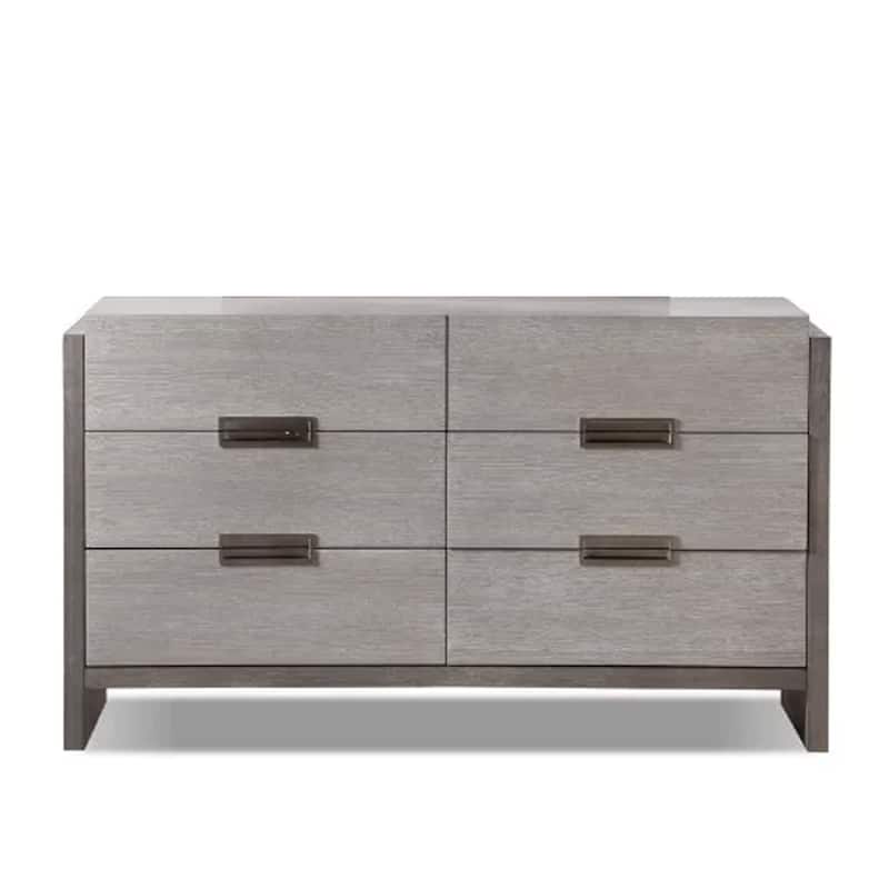 Rizvi Wide Dresser, 6 Drawers Bronze, Stone Gray Solid Wood 64 Inch