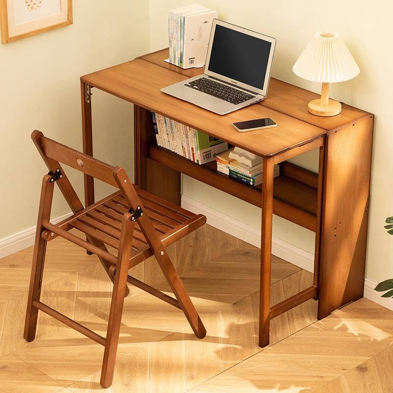 Anmytek Brown Bamboo Folding Computer Desk Space Saving Foldable Study Table for Home Office - Walnut