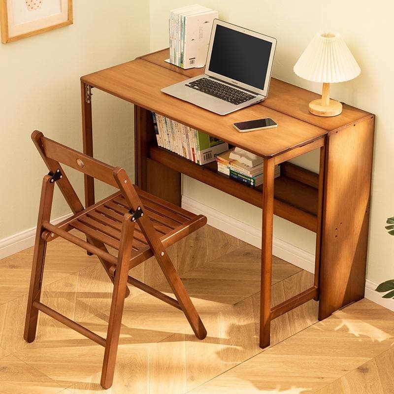 Bamboo Folding Desk for Small Spaces, Space-Saving Computer Table for Home Office & Dorm