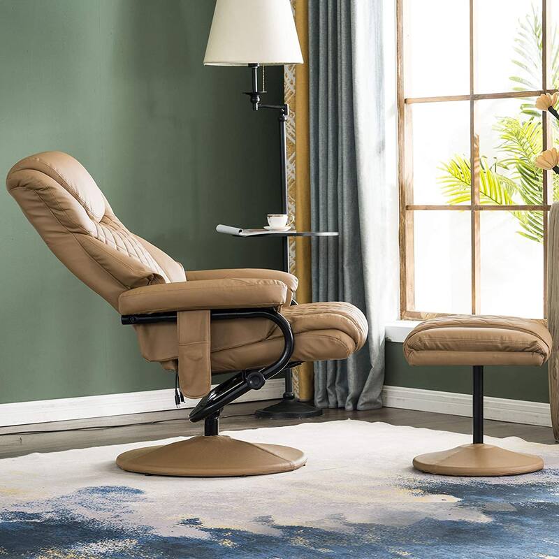 MCombo Faux Leather Swivel Massage Recliner with ottoman