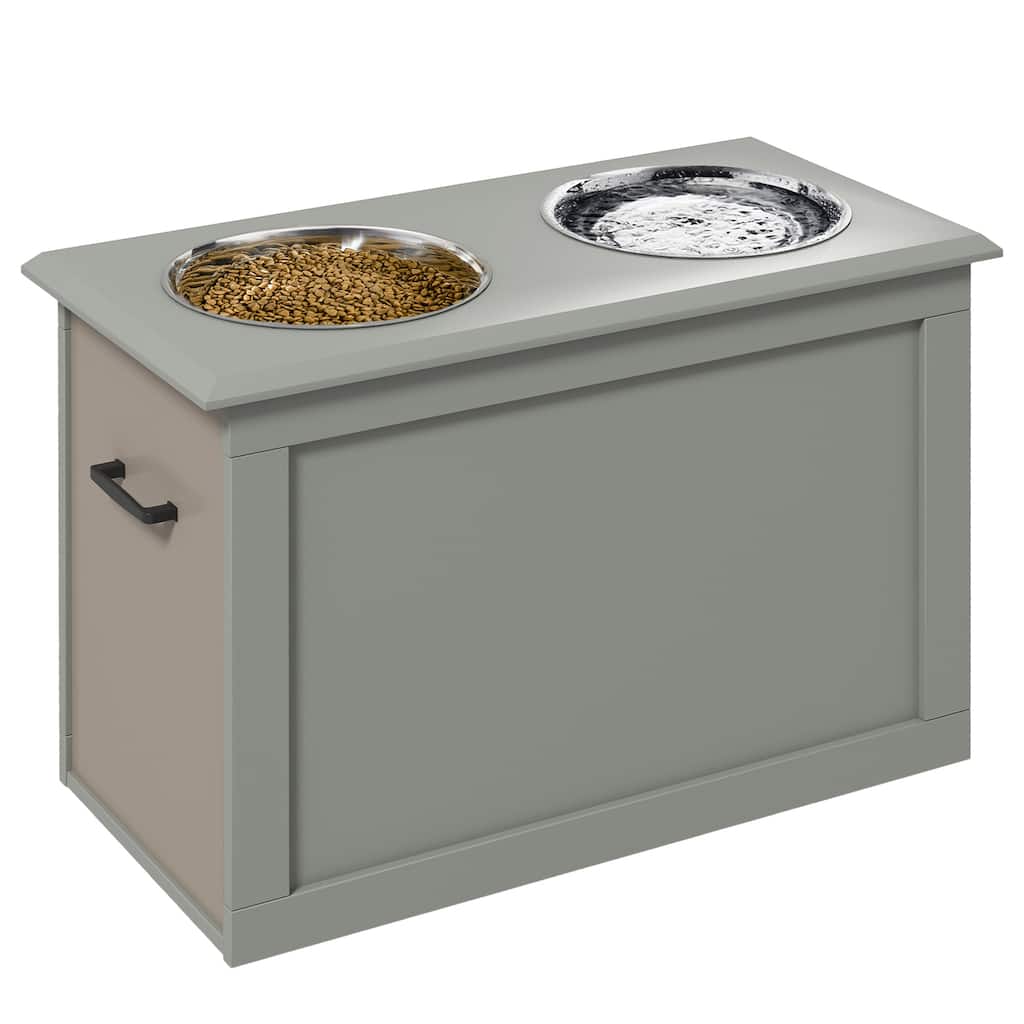 PawHut Raised Pet Feeding Storage Station with 2 Stainless Steel Bowls Base for Large Dogs and Other Large Pets