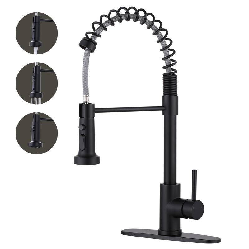 WOWOW Commercial Pull Out Sprayer Kitchen Faucet - Matte Black