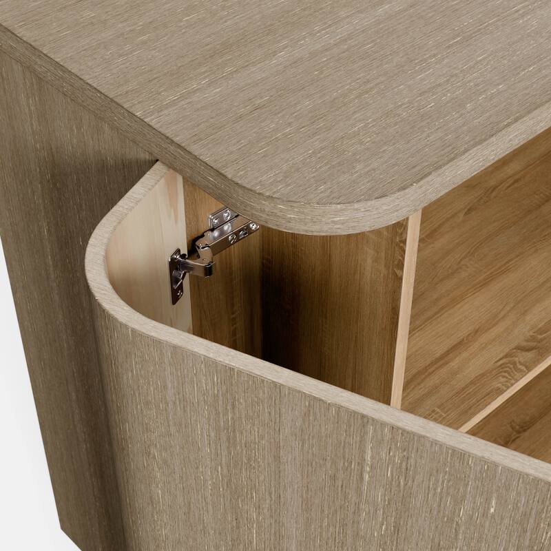 Light Oak Sideboard Buffet Cabinet with 4 Drawers & 2 Doors, Push-to-Open System, Waterproof Surface & Anti-Tip Kit Dresser