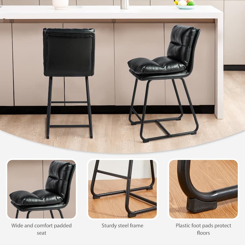 Glitzhome Set of 2 Modern Faux Leather Soft Springy Metal Legs Counter or Bar Stools