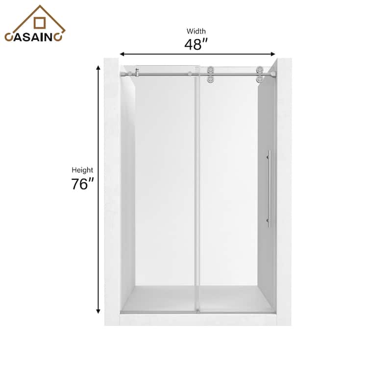 CASAINC 48"/60"W x 76"H Sliding Frameless Shower Door with Clear Glass