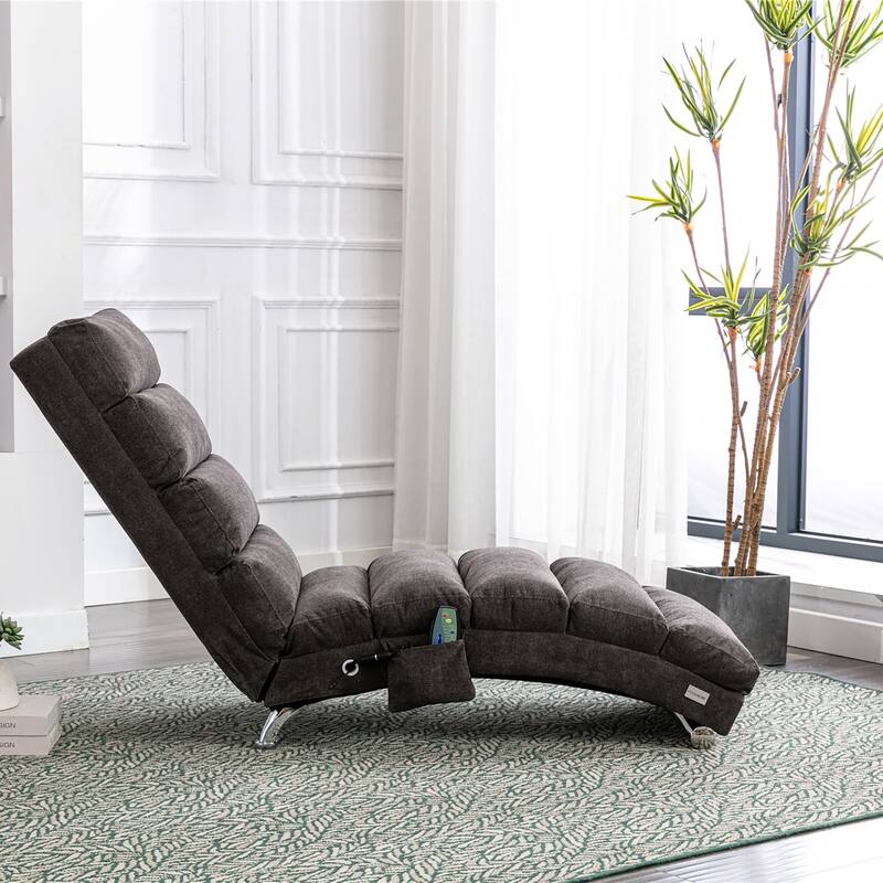 Dark Gray 21.65" High Back Upholstered Chaise Lounge Chair with Massage