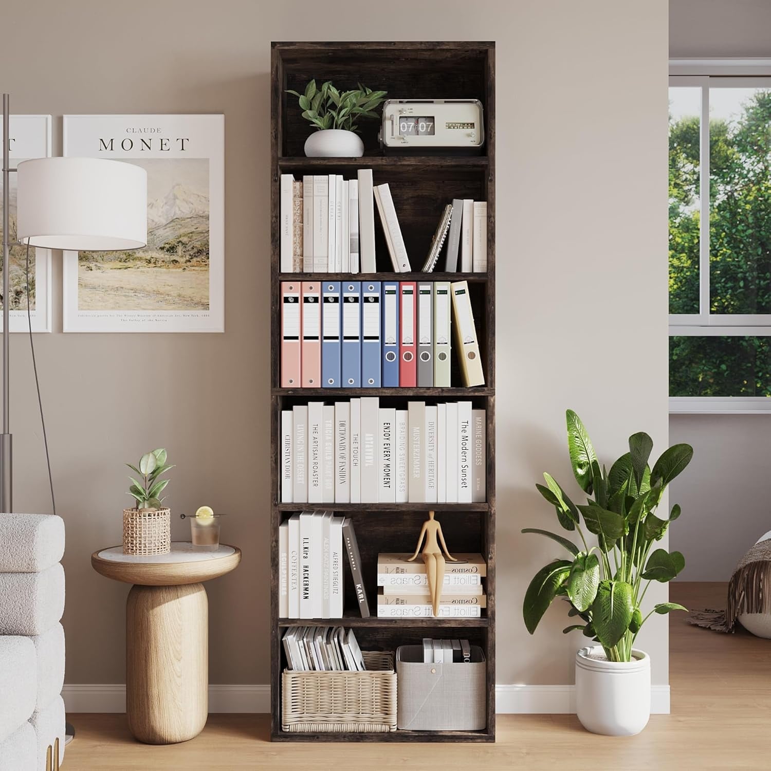 Modern 6-Shelf Bookcase, 71.4in Tall Open Bookshelf, Multi-Functional Shelving Unit for Home Office/Living Room/Bedroom