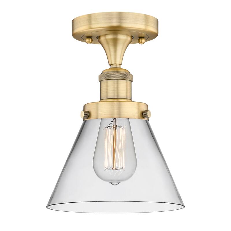 Innovations Lighting Edison Large Cone - 1 Light 7" Semi-Flush Mount - Clear/Brushed Brass