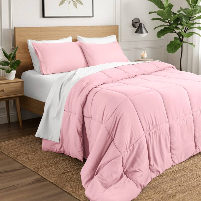 Ivy Union Microfiber Comforter Set - Full - Light Pink - Box Stitch
