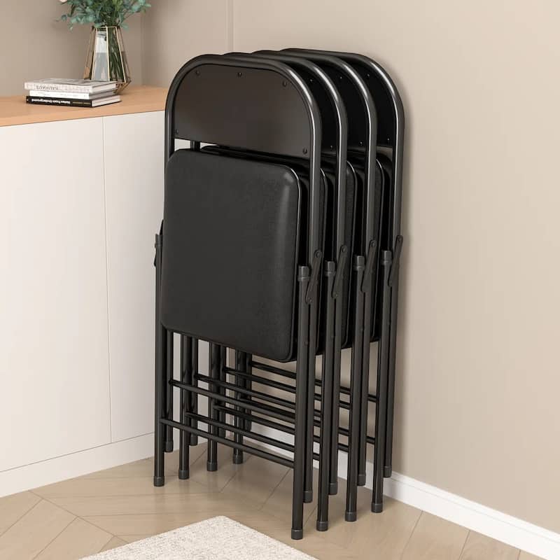 Folding Chairs with Padded Seats - PU Leather Foldable Chair for Home and Office, Indoor and Outdoor Events