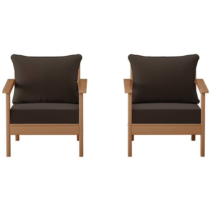 Birchwood All Weather HDPE Outdoor Patio Teak Deep Seating Conversation Set With Cushions (2-Piece)