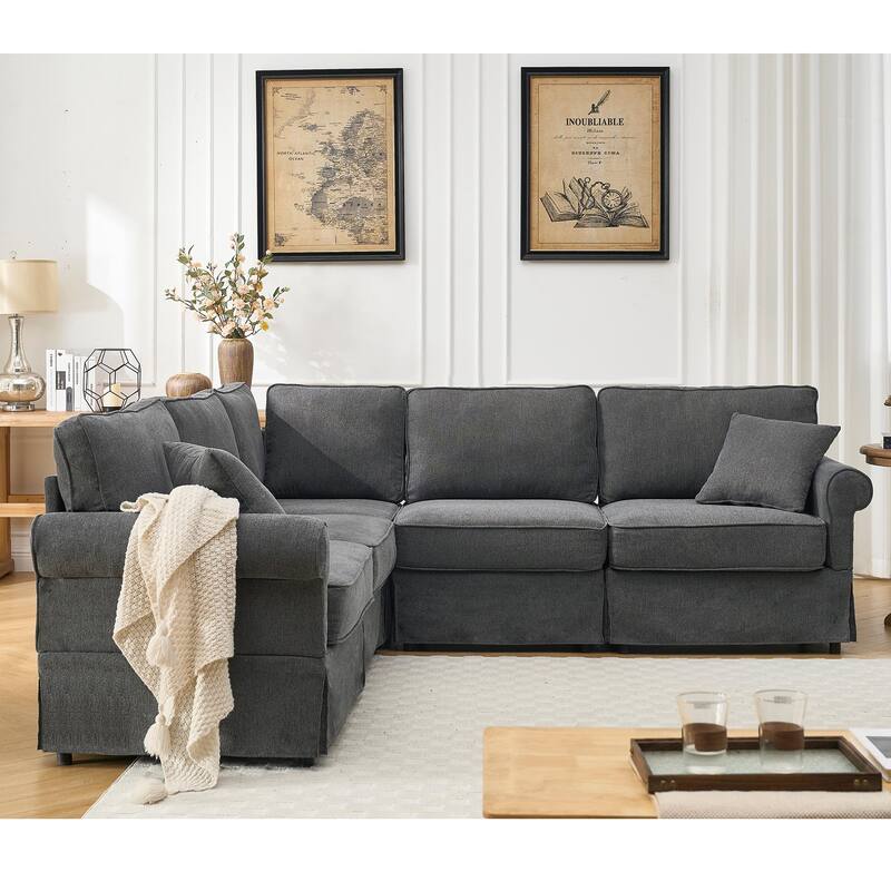 94" Linen L-Shaped Sectional Sofa, 5-Seater