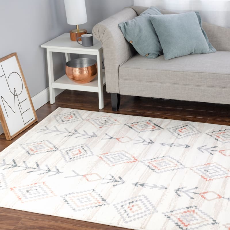Modern Geometric Southwestern Indoor Area Rug by Superior - 5' x 8' - Bone
