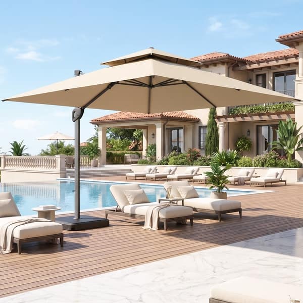 1 2 patio umbrella FUFU&GAGA 15-ft x 9-ft Navy Blue Large Outdoor Sunshade Double-Top Patio Umbrella with Solar Panel