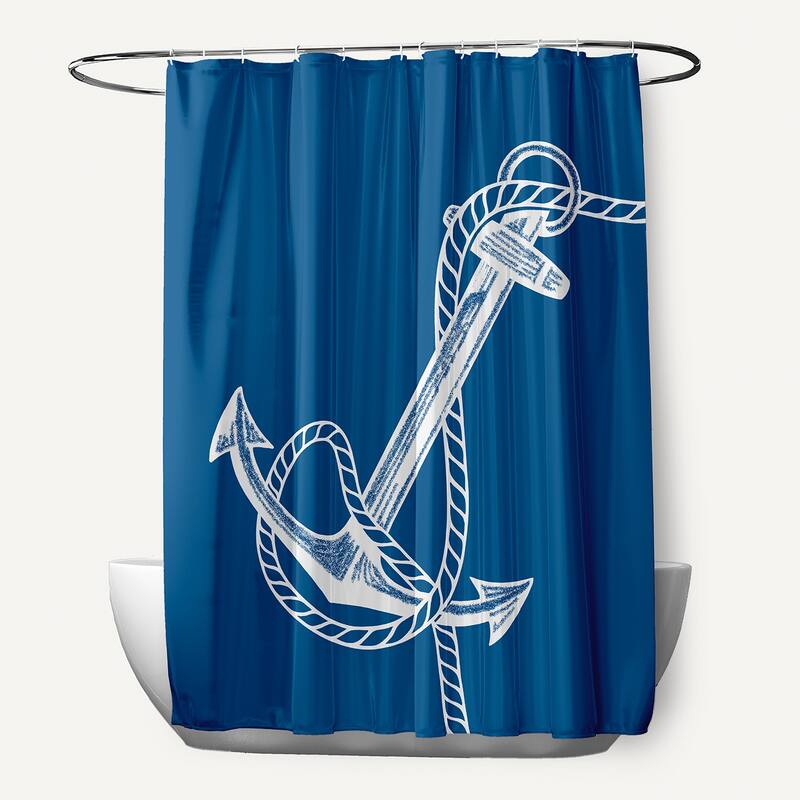 71 x 74-inch Anchored Geometric Print Shower Curtain - Blue