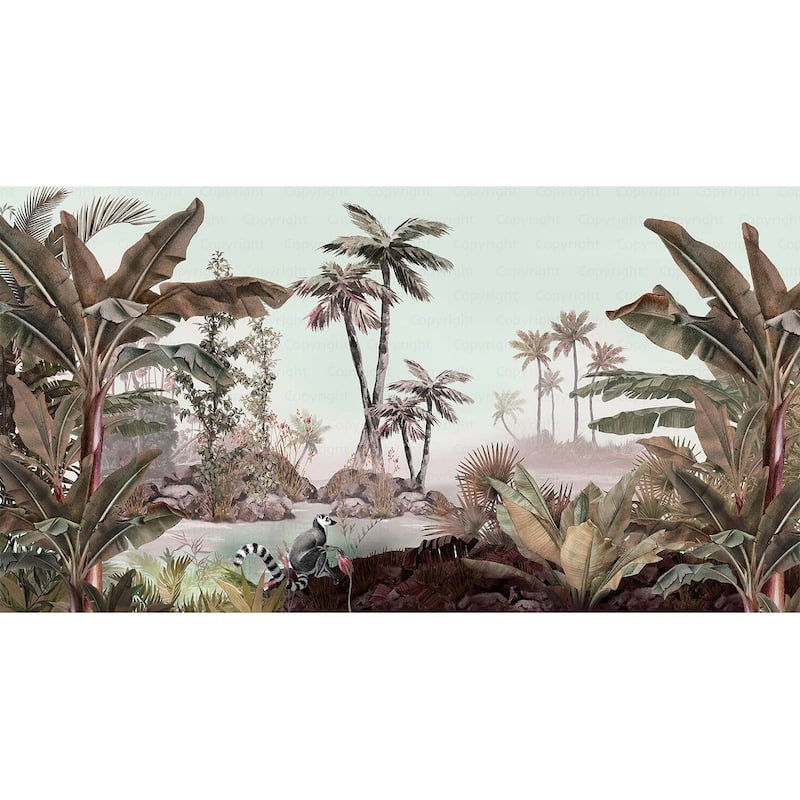 Tropical Lemur Paradise Wallpaper Mural