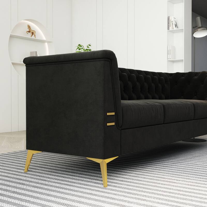 82'' Modern Velvet 3-Seater Couch with Tufted Design and Gold Metal Legs