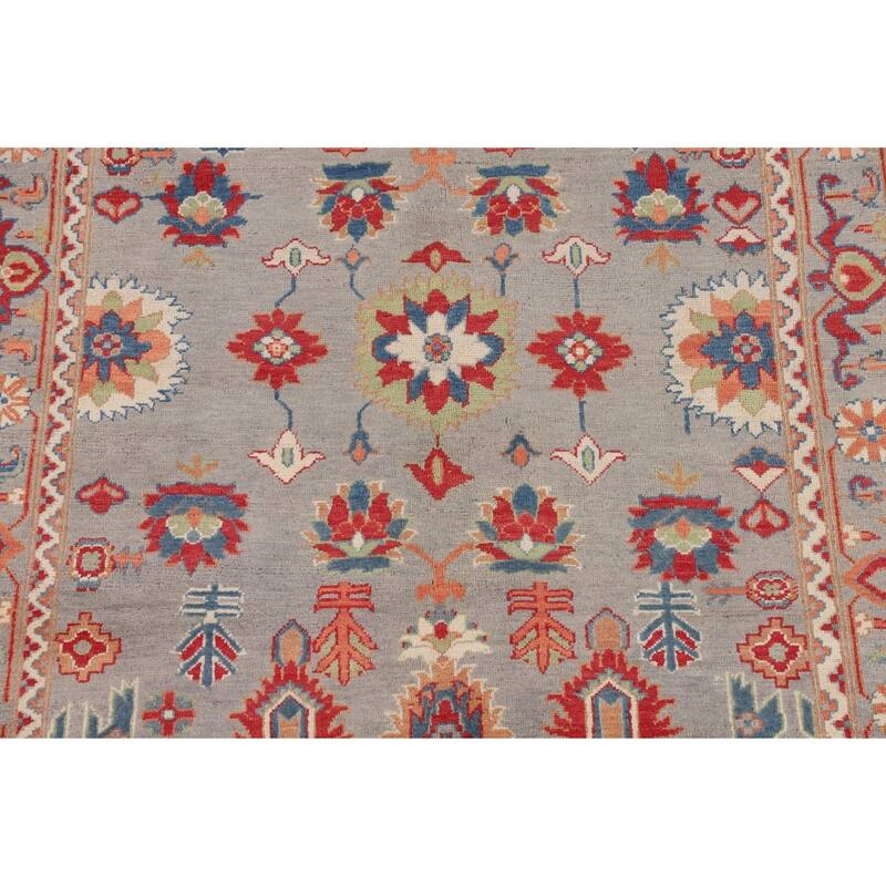 Grey Kazak Oriental Area Rug Handmade Geometric Wool Carpet - 5'0" x 6'8"