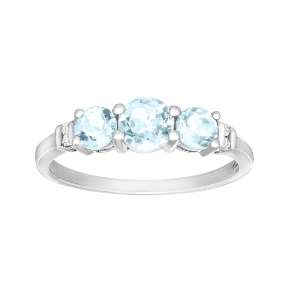 7/8 ct Aquamarine Trio Ring with Diamonds in 10K White Gold