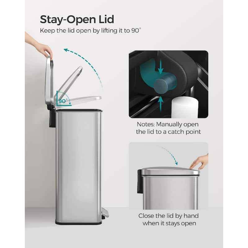 10.5 Gallon Stainless Steel Kitchen Garbage Trash Can with Lid Included 15 Garbage Bags
