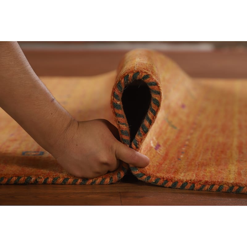 Hand Knotted Oriental 100% Wool Carpet Tribal Animal Pictorial Oranges & Rust Gabbeh Area Rug - 7' 8'' X 4' 10''