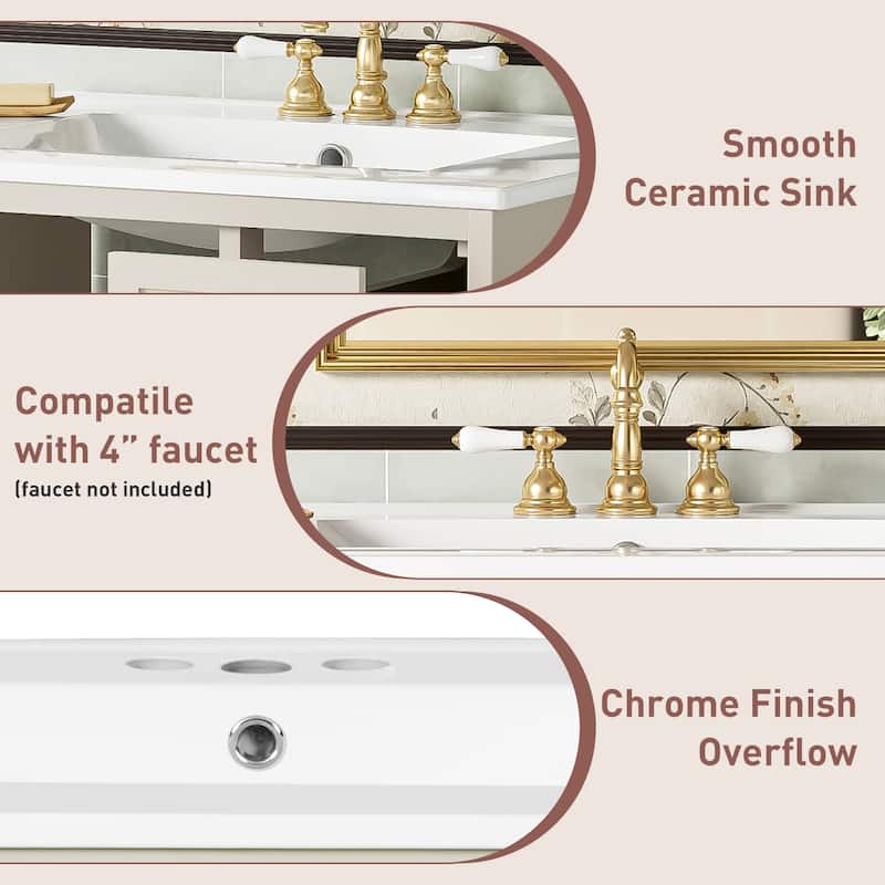Modern 24 Inch Bathroom Vanity with Sink, Floating Cabinet with Storage Drawers and Glass-Door Compartment