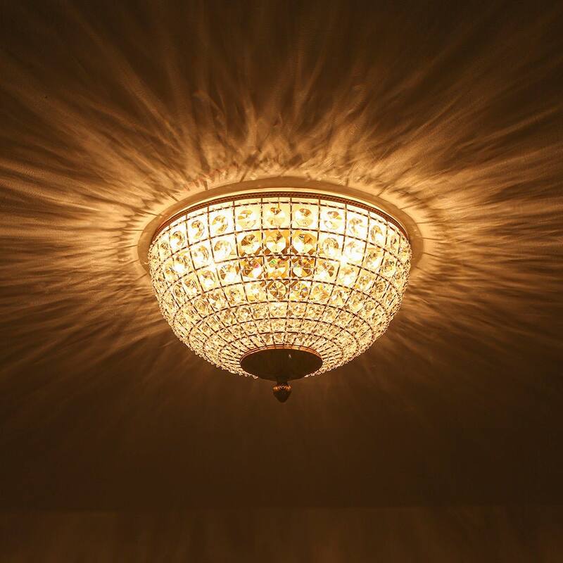French Farmhouse Glam Crystal Round Flush Mount Ceiling Light