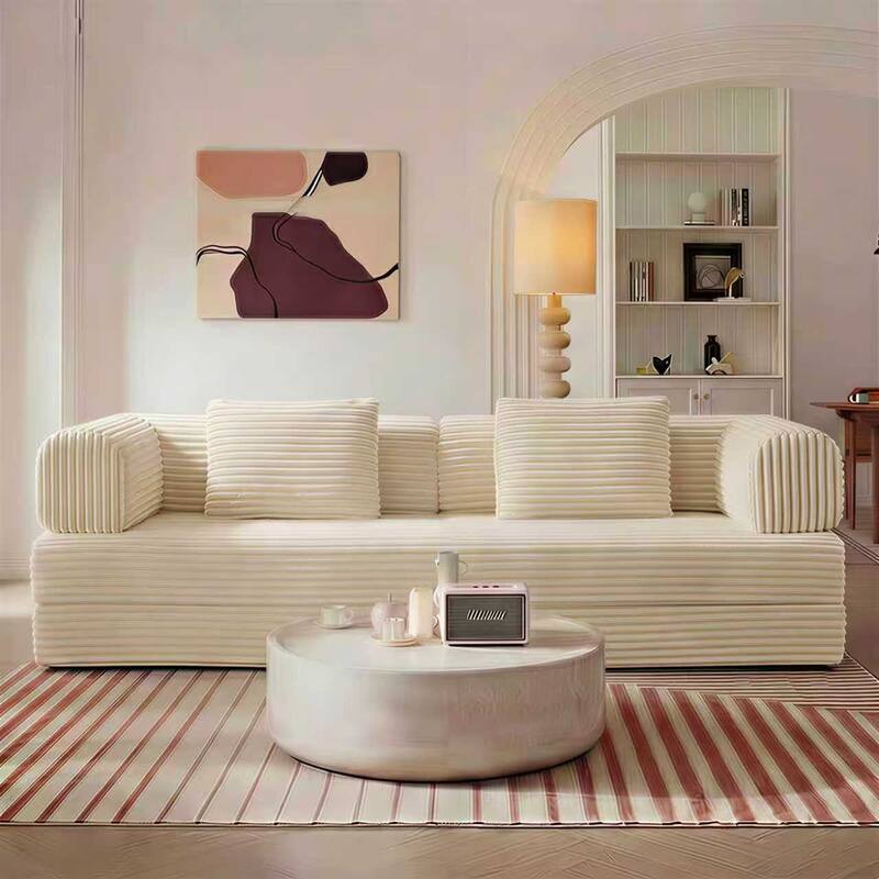 Convertible Sofa Bed, 3 in 1 Folding Loveseat Couch Bed Foldable Boneless Couch Floor Sleeper, Corduroy Pull Out Sofa Bed - Beige