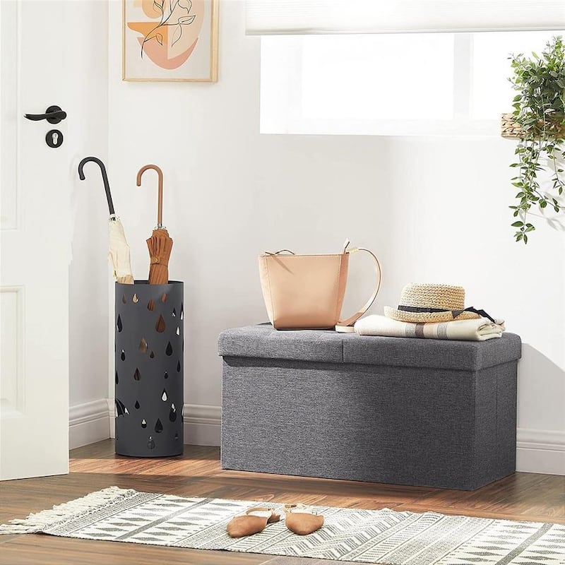 21.1-Gal Storage Ottoman Bench, Folding Storage Chest, Footstool with Flip-Up Lid, Padded Seat - 29.9"L x 15"W x 15"H