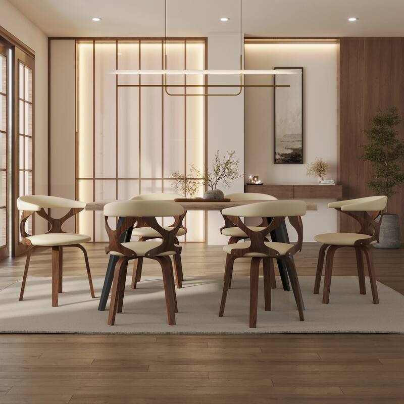 Klyne Leather Dining Chair with Poplar Wood Frame - Mid-Century Wooden Accent Chair with Swivel Base Set of 4