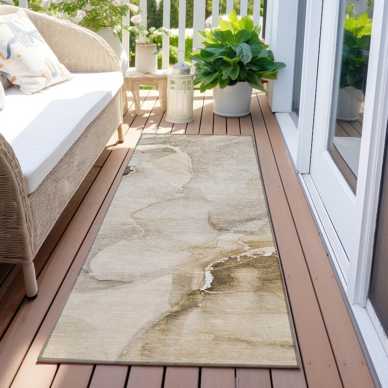 Machine Washable Indoor/ Outdoor Abstract Chantille Rug