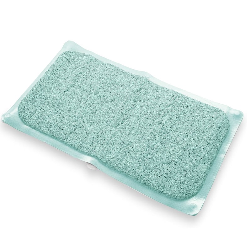 Turquoise Blue Loofah Shower Tub Mat With Non-Slip Suction Cups - 29" x 17"