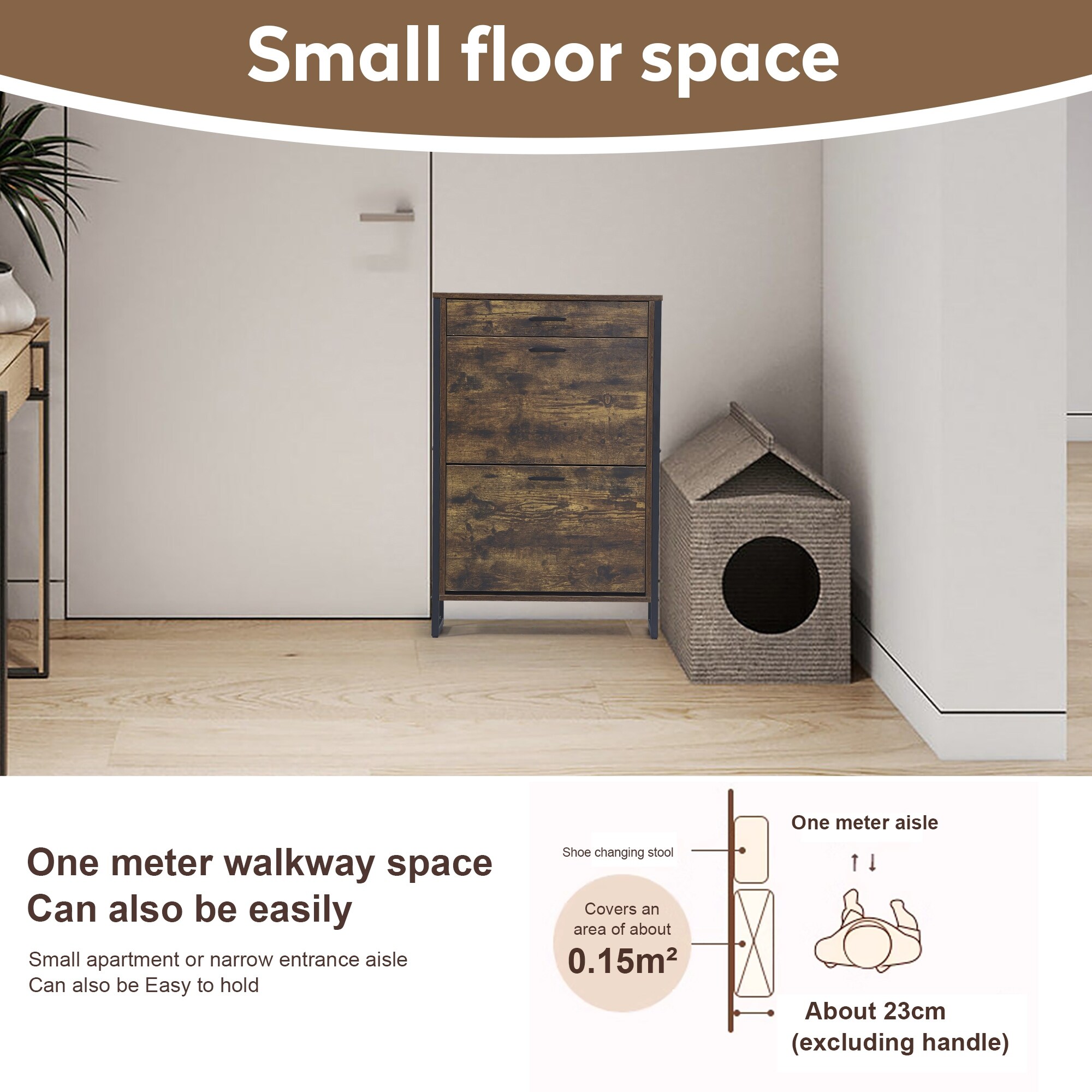 Slim Shoe Cabinet with Flip Drawers &1 Drawer, Narrow Wall