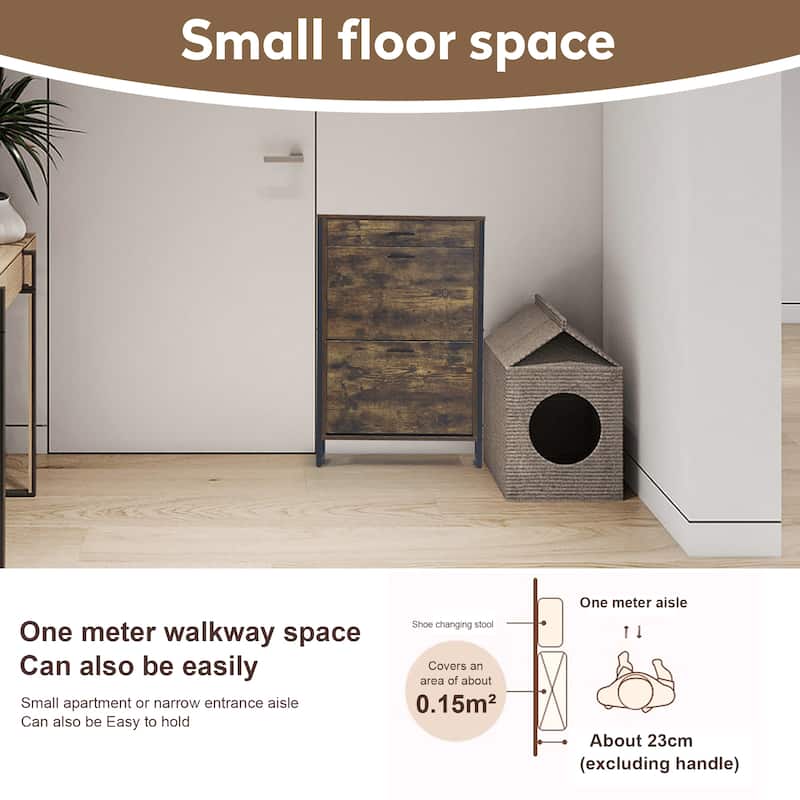 Slim Shoe Cabinet with 2 Flip Drawers &1 Drawer, Narrow Wall Hidden Shoe Cabinet