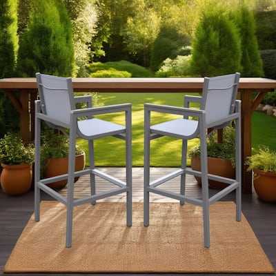 Marina Modern Gray Sling All Weather Outdoor Patio Bar Height Bar Stool with Arms - Bar Height