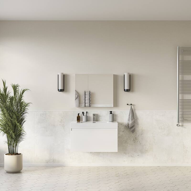 Fresca Mezzo 35-7/16" Wall Mounted / Floating MDF Vanity with Sink, - White