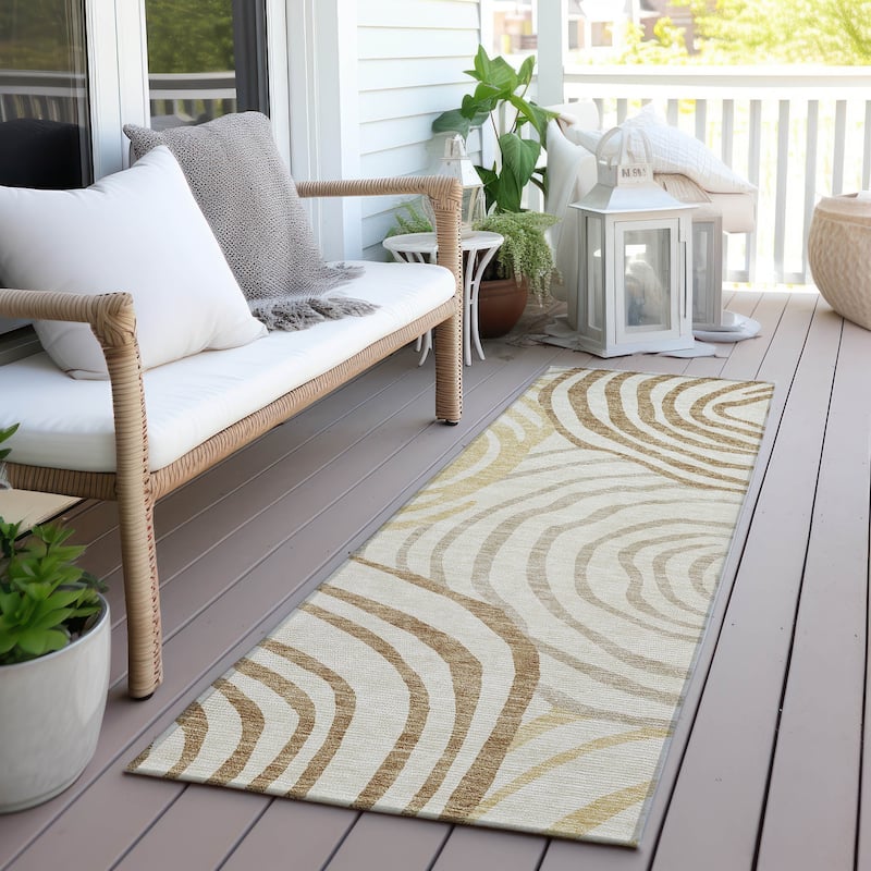 Machine Washable Indoor/ Outdoor Chantille Contemporary Dimensions Rug - Gold - 2'3" x 7'6"