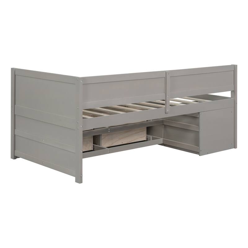 Pine Wood Daybed Frame with 4 Storage Drawers & Shelves