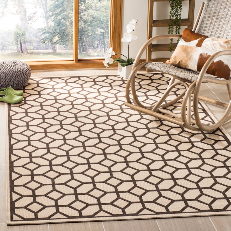 SAFAVIEH Linden Felia Indoor/ Outdoor Waterproof Patio Backyard Rug - 4' x 6' - Natural/Brown