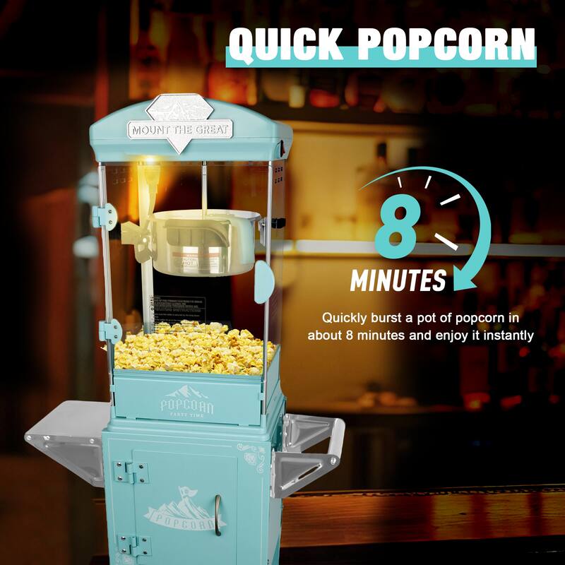 Popcorn Machine with Cart ,Wheels & 10 Oz Kettle Popcorn Maker Measuring 3 plastic spoon Home Theater Popcorn Machine