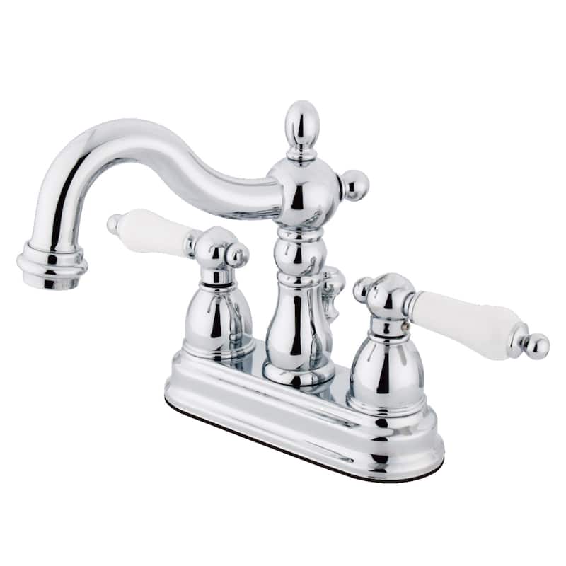 Kingston Brass Heritage Chrome 4-inch Center Bathroom Faucet - Porcelain Lever Handles