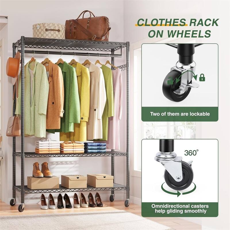 G1L 3 Tiers Garment Rack with Storage Shelves - 17.7"D x 46.06"W x 80.7"H